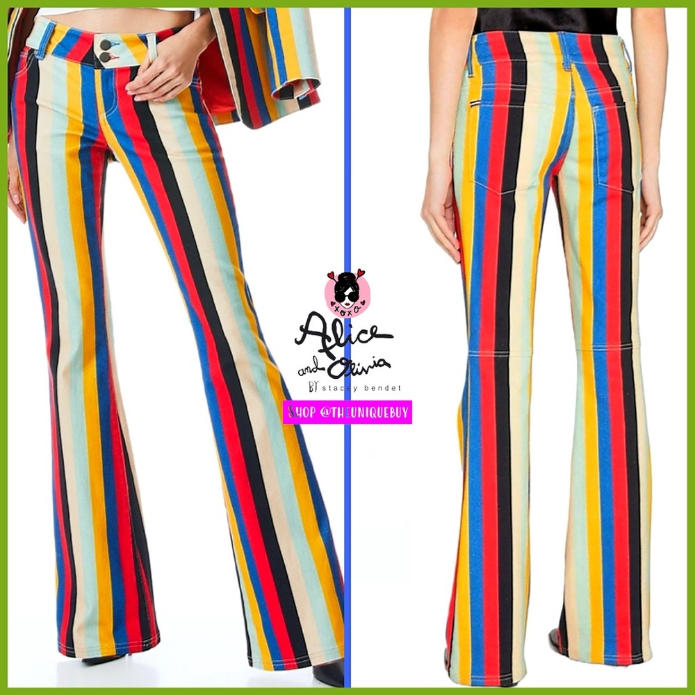 Alice + Olivia Stacey Low Rise Boheme Stripe Bell Jeans - Picture 7 of 17